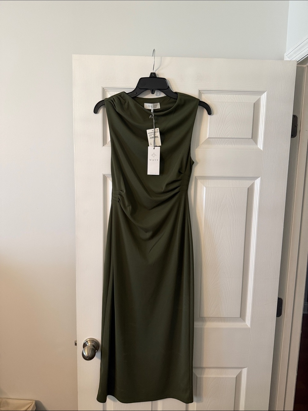 Wayf Olive Green Sleeveless Draped Midi Dress size XS brand new length 47” B28”